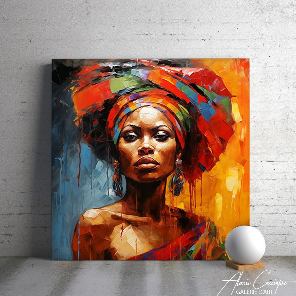 Dipinto di donna africana su tela, stampa artistica di donna nera, stampa artistica da parete colorata di donna africana, arte su tela di donna nera,