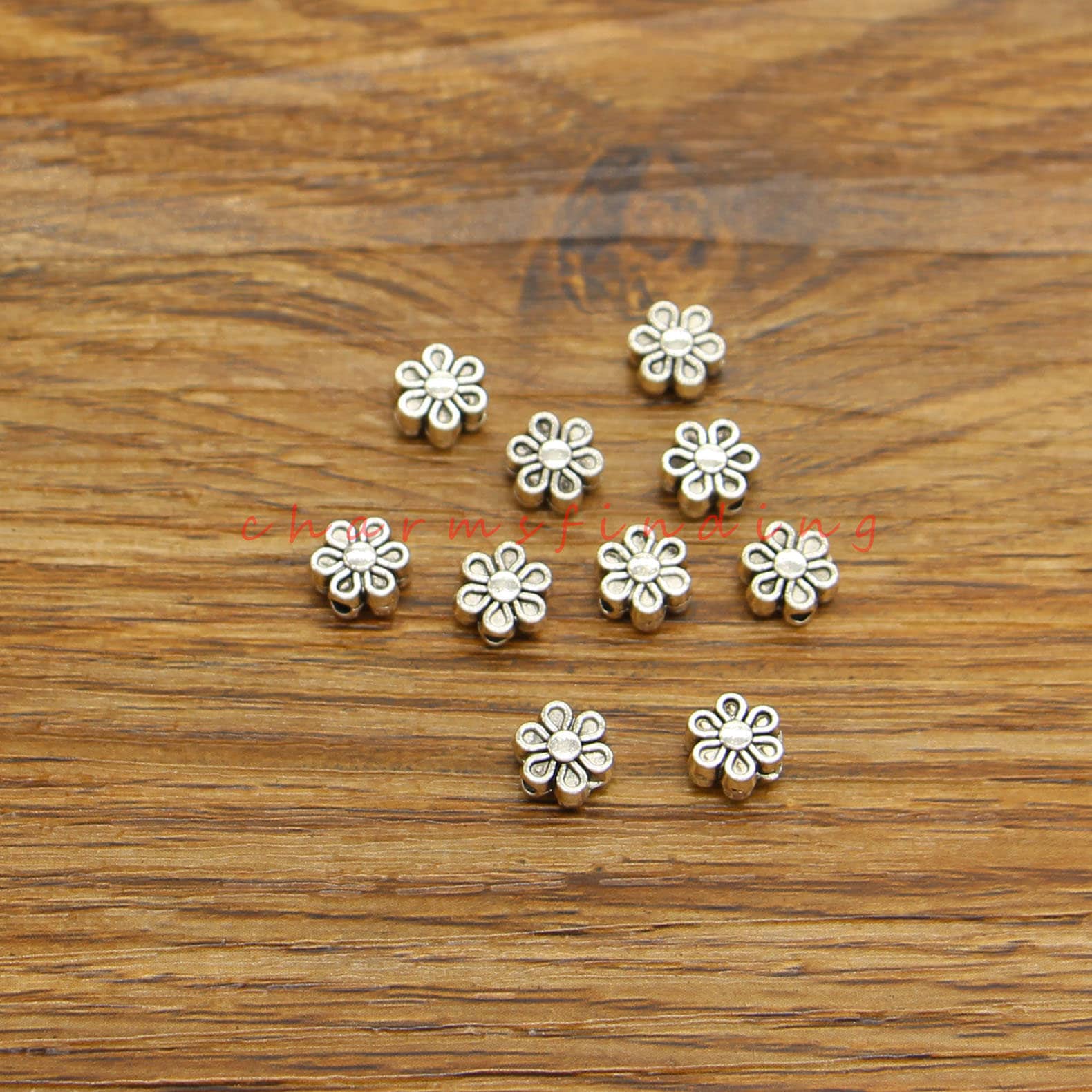 50/100 pz Argento Metallo Fiore Margherita Perline Distanziatori Tono Argento Antico Gioielli Braccialetto Beads7x7x4mm 1mm perline foro cf4775