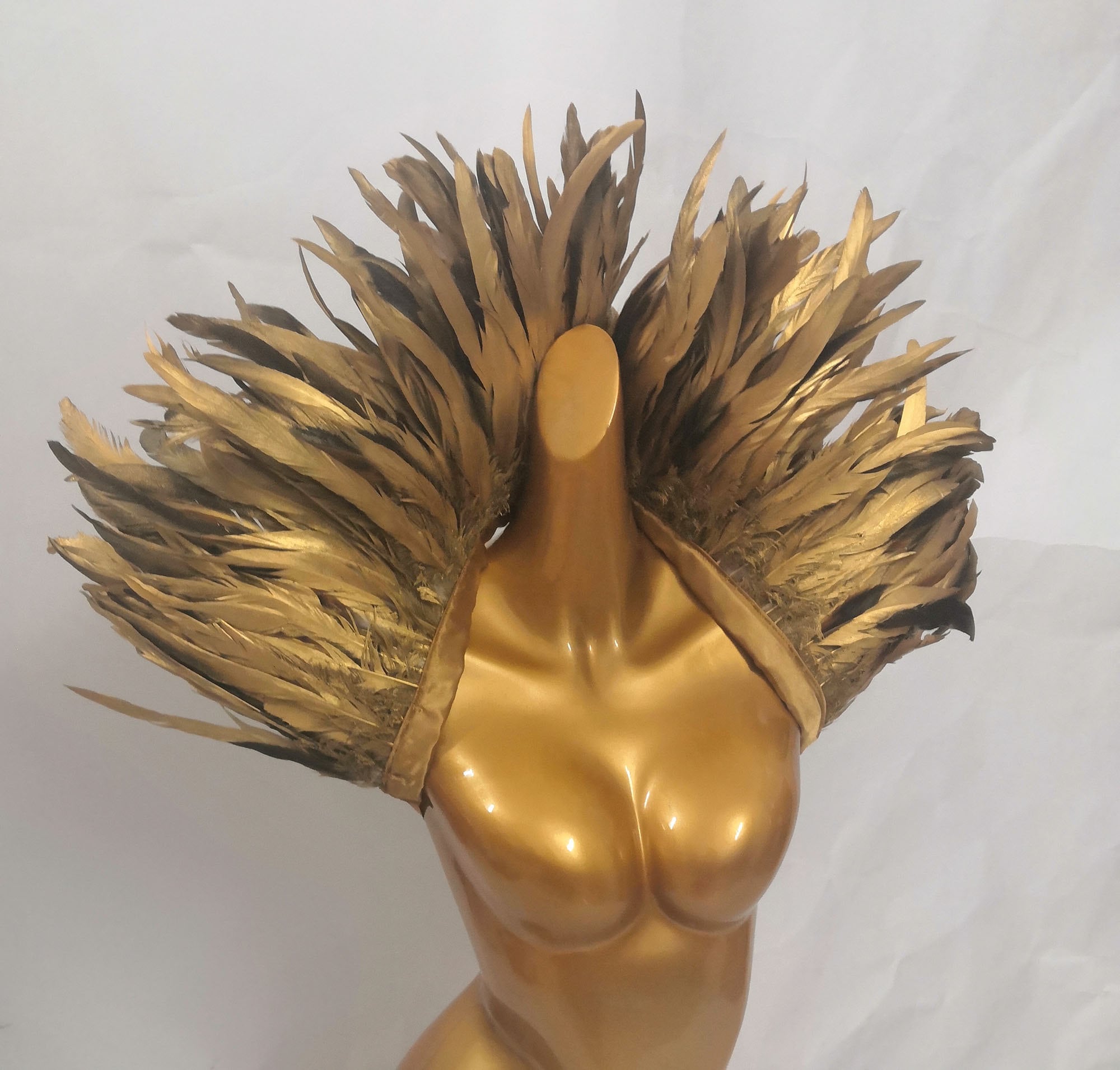 Scialle di piume da ballerina dorata, sciarpa di piume di carnevale, scialle di piume per spettacoli teatrali, scialle di piume di Halloween, scialle