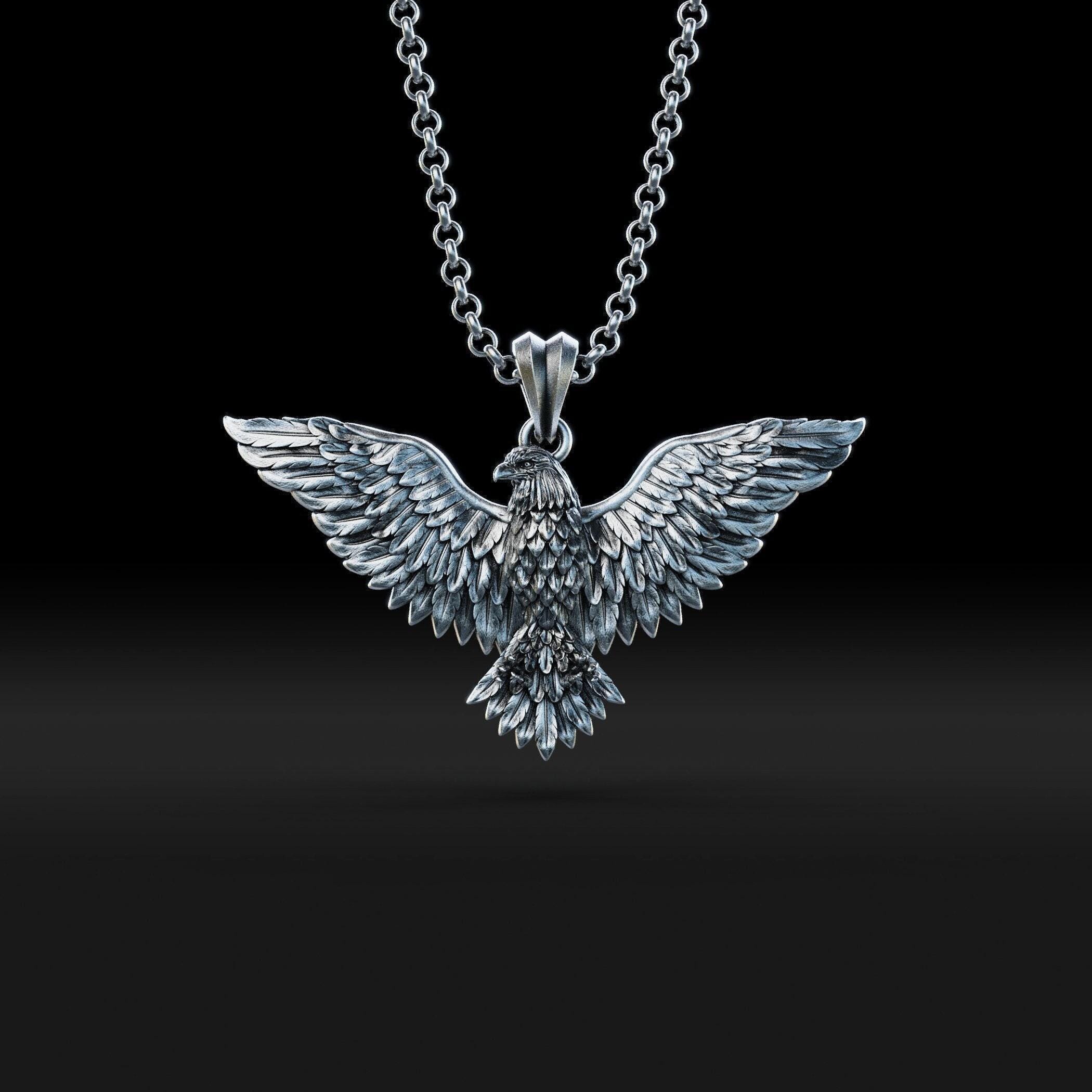 Collana con aquila in argento fatta a mano, ciondolo con aquila alata 3D, collana in argento sterling con aquila americana 3D, gioiello con animali 3D