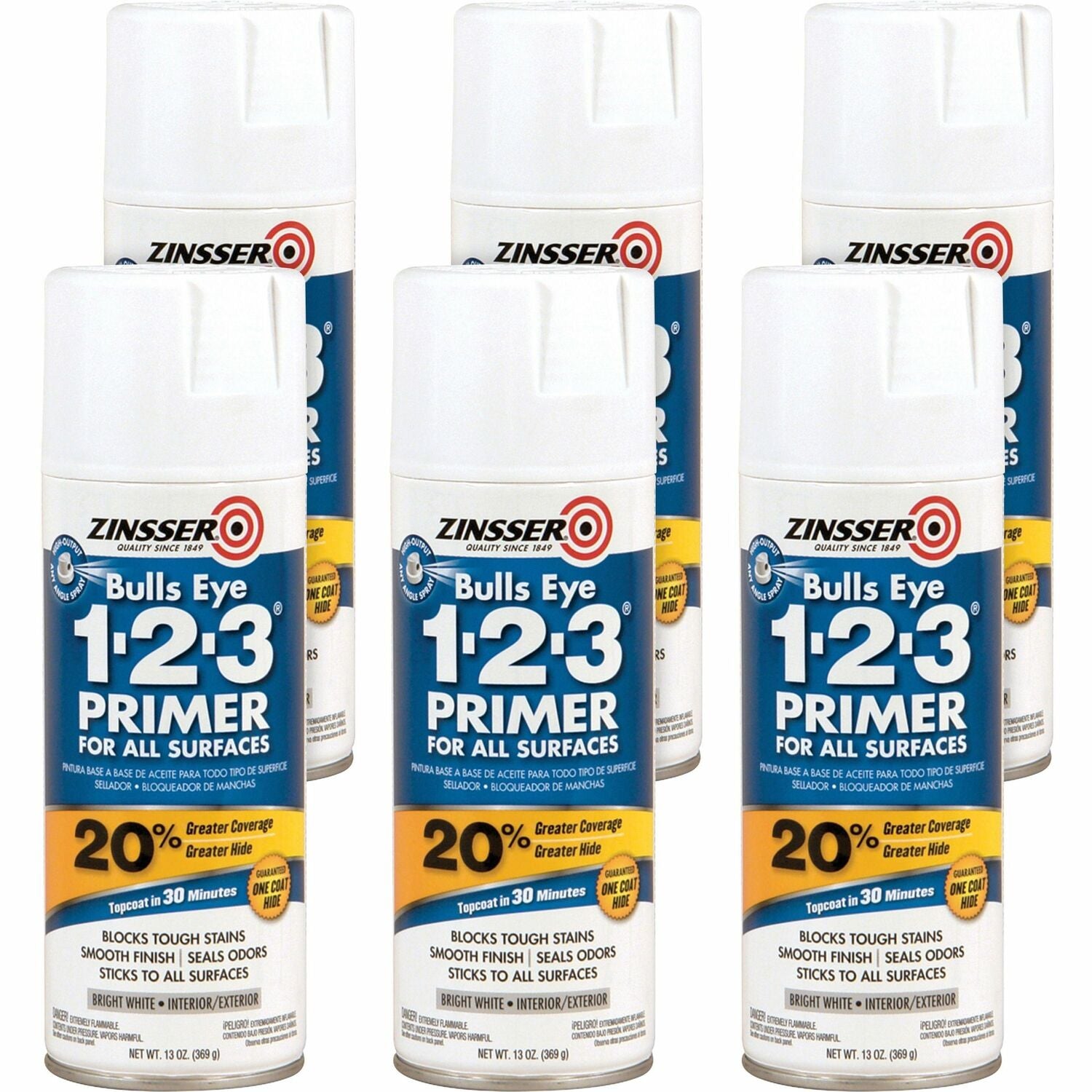 Rust-Oleum 2008CT Bulls Eye 1-2-3 Water-Based Primer, 13 fl oz, 6/Carton, White - Case of 6 RST2008CT