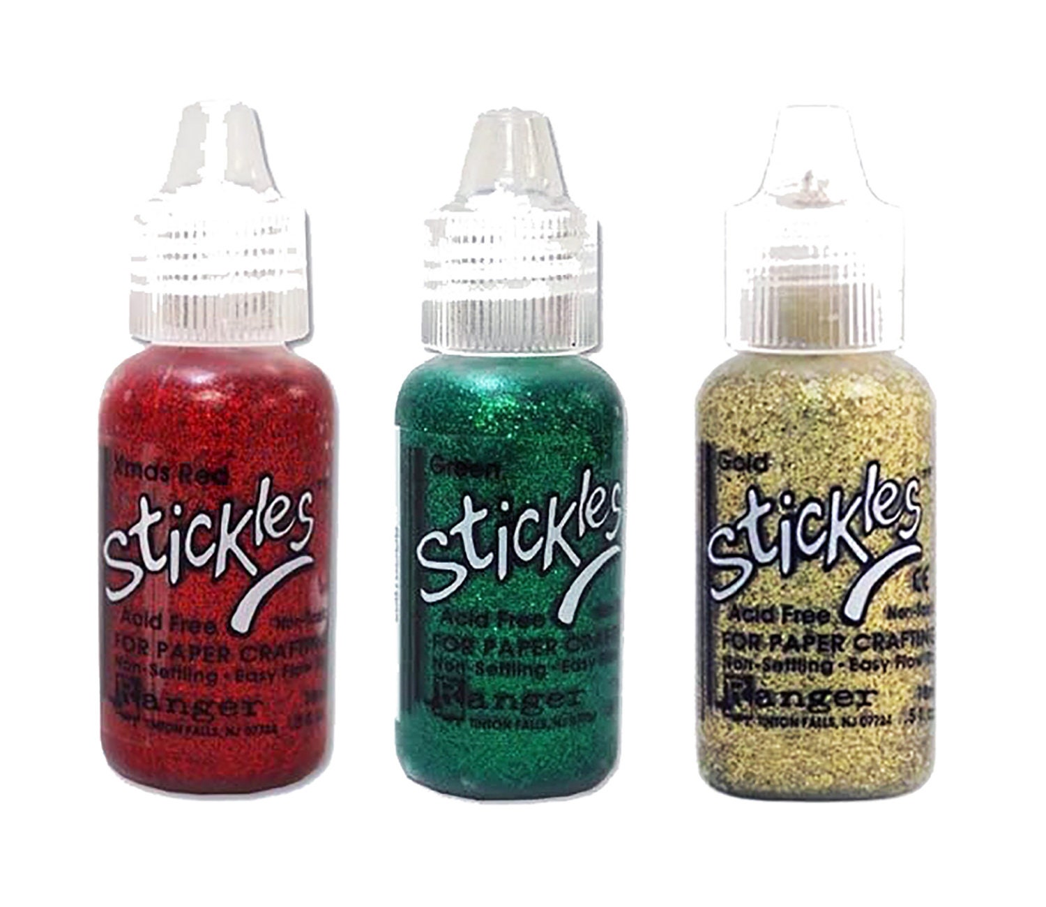 Ranger, Stickles Glitter Glue, 3 colori, colori natalizi, set uno, glitter rosso, glitter verde, glitter oro, rosso natalizio, colori festivi
