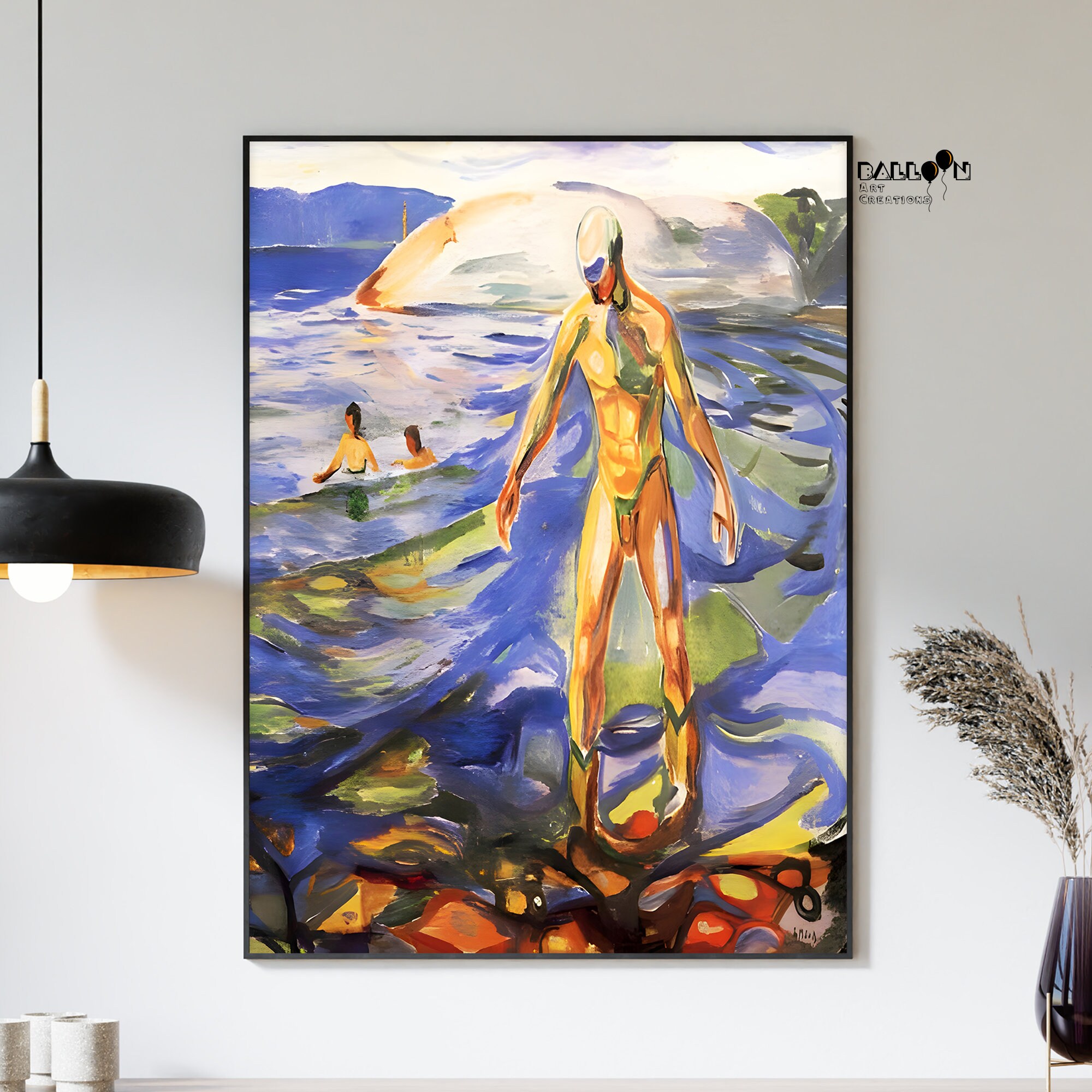 Edvard Munch, Uomo al bagno, 1918, Poster di Edvard Munch, Ritratto artistico, Stampa museale, Dipinto famoso, Poster da parete di Munch, Poster paesa