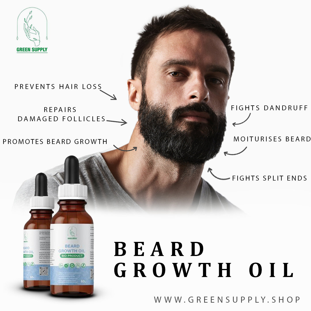Olio per la crescita della barba: 30 ml Olio per la crescita della barba puro e biologico di alta qualità.