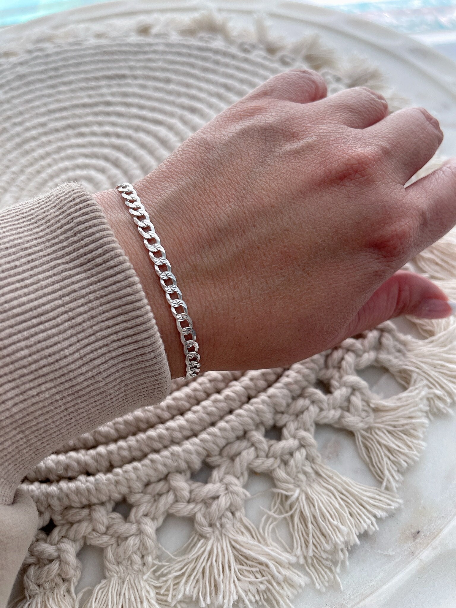 Bracciale in argento sterling 925, bracciale in argento a maglia cubana, bracciale in argento 925, bracciale a maglia barbazzale, bracciale a catena,