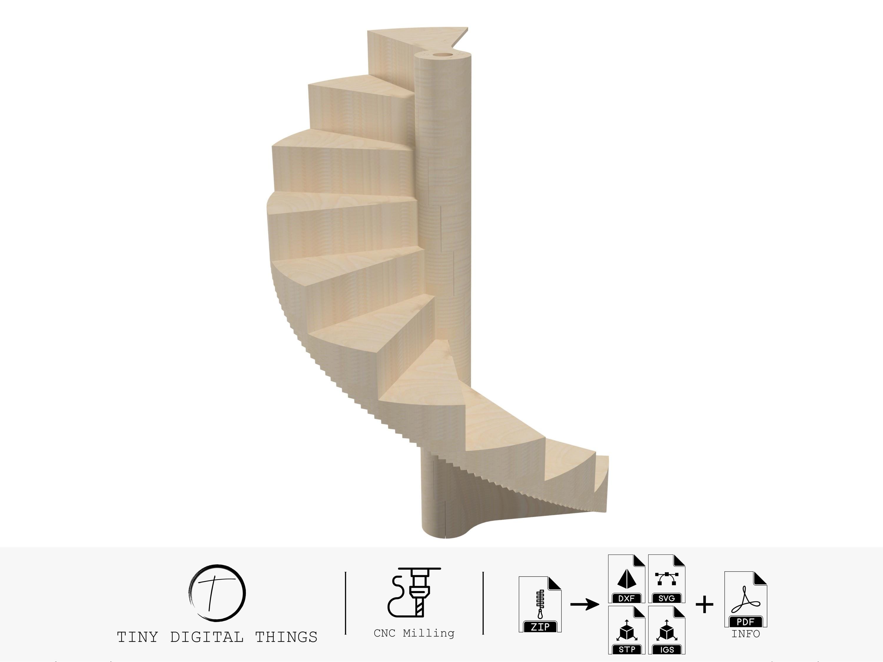 File di taglio CNC per scale a chiocciola in legno / Scale a chiocciola / Scale moderne / Scala rotonda / File digitali per scale in formato DXF SVG S