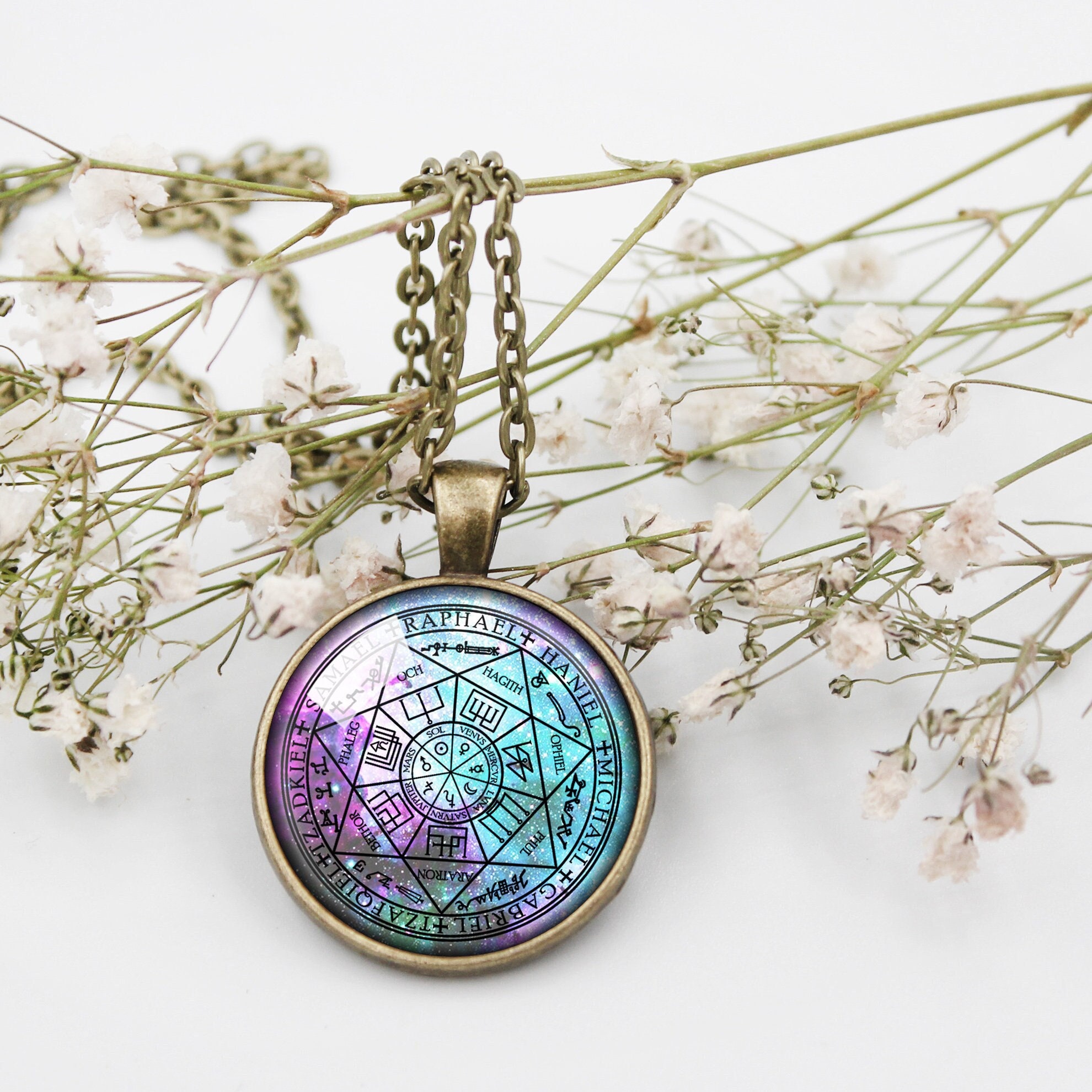 Collana con ciondolo dei sigilli dei sette arcangeli, portachiavi degli arcangeli, sigilli di Salomone, talismano degli arcangeli, sigillo degli arcan