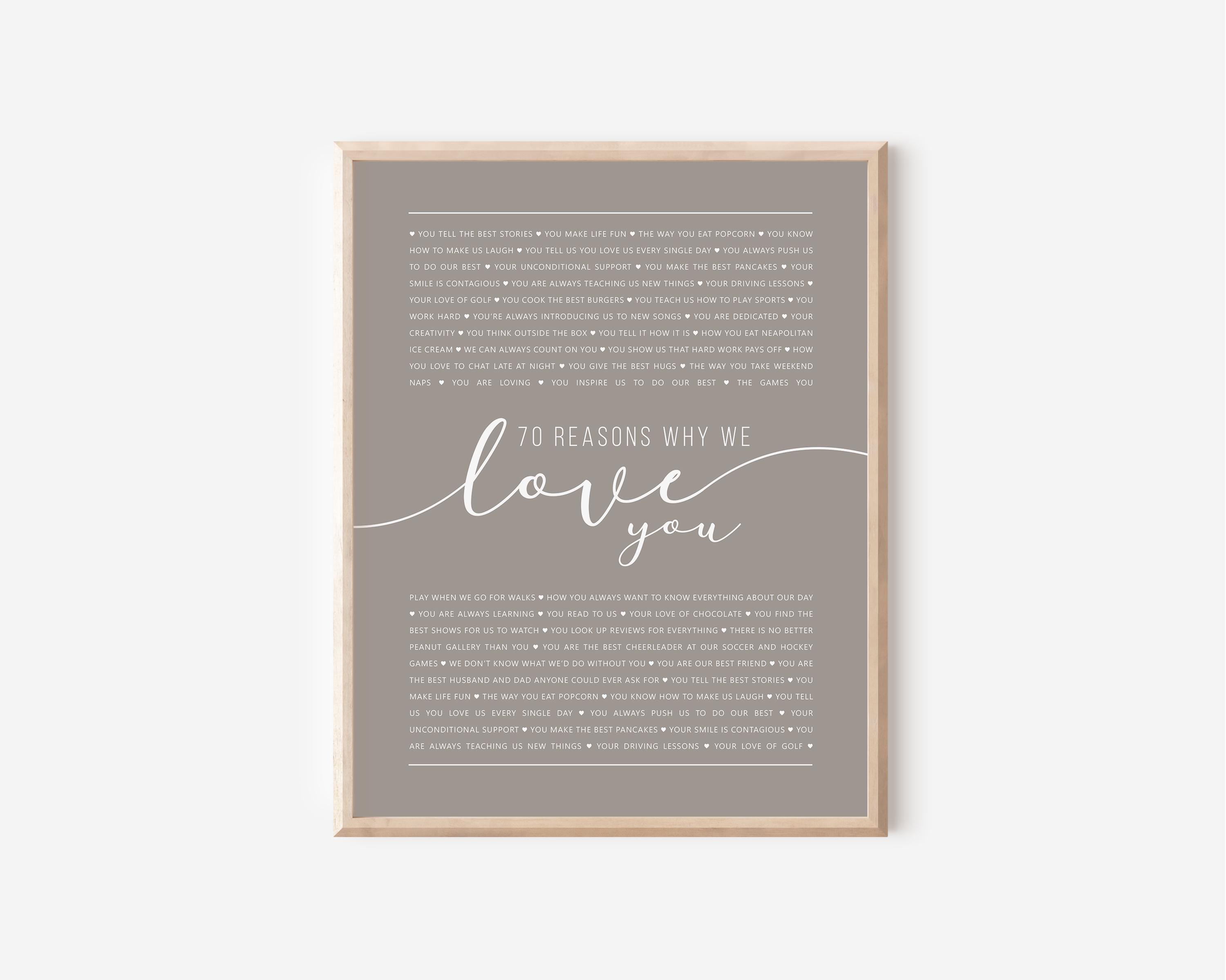 70 motivi per cui ti amiamo Digitale 70 motivi per cui ti amiamo PDF stampabile Poster personalizzato Regalo personalizzato per il 70o compleanno Rega