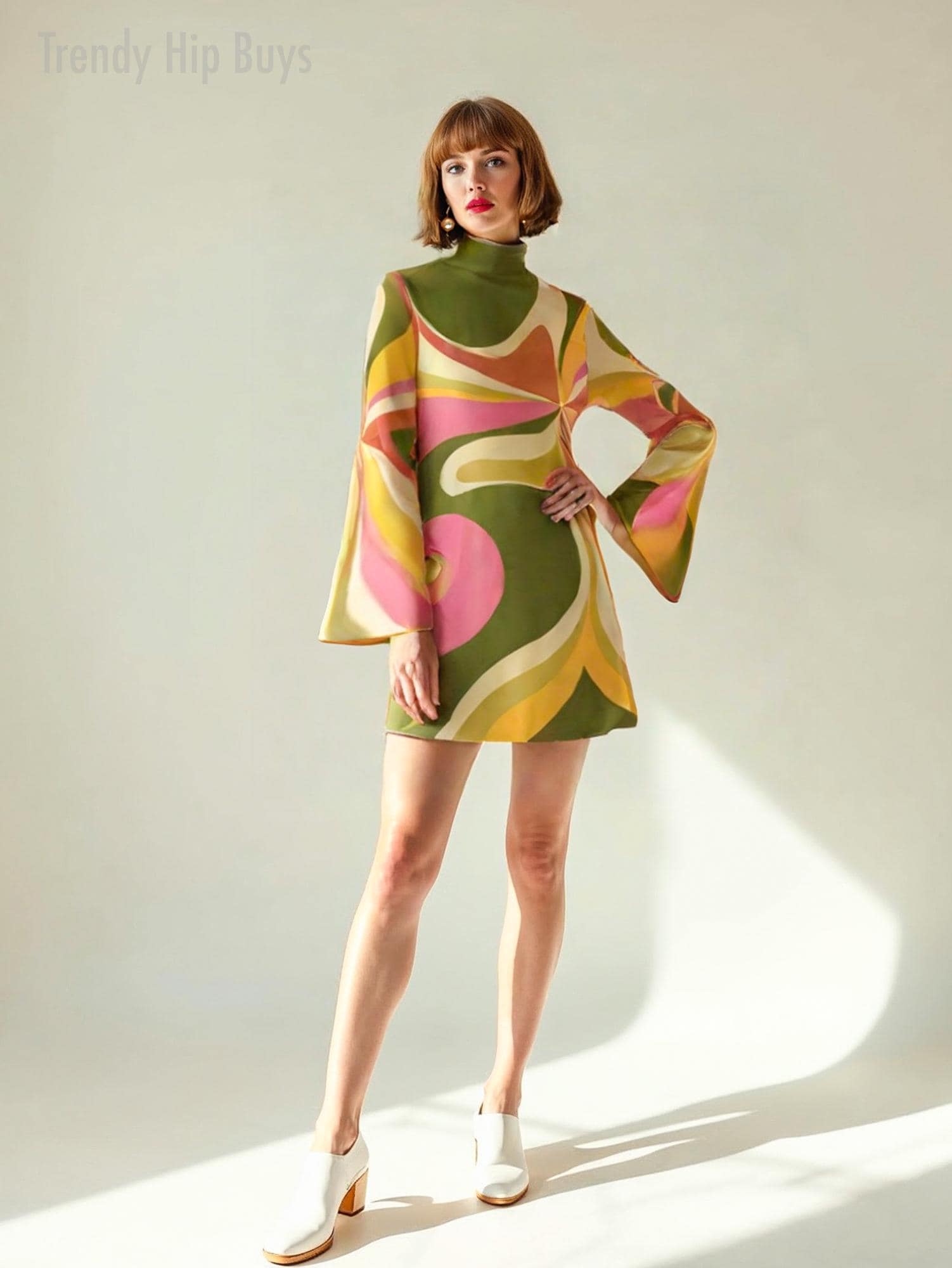 Abito stile anni '70, abito con maniche a campana, mini abito anni '70, abito boho, abito stile anni '70 groovy, abito boho, abito hippie, abito da di