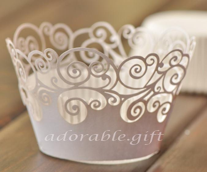 Pirottini per cupcake / Involucri per cupcake damascati classici bianchi perlati / Involucri per torte nuziali in filigrana / Decorazione per feste Ba