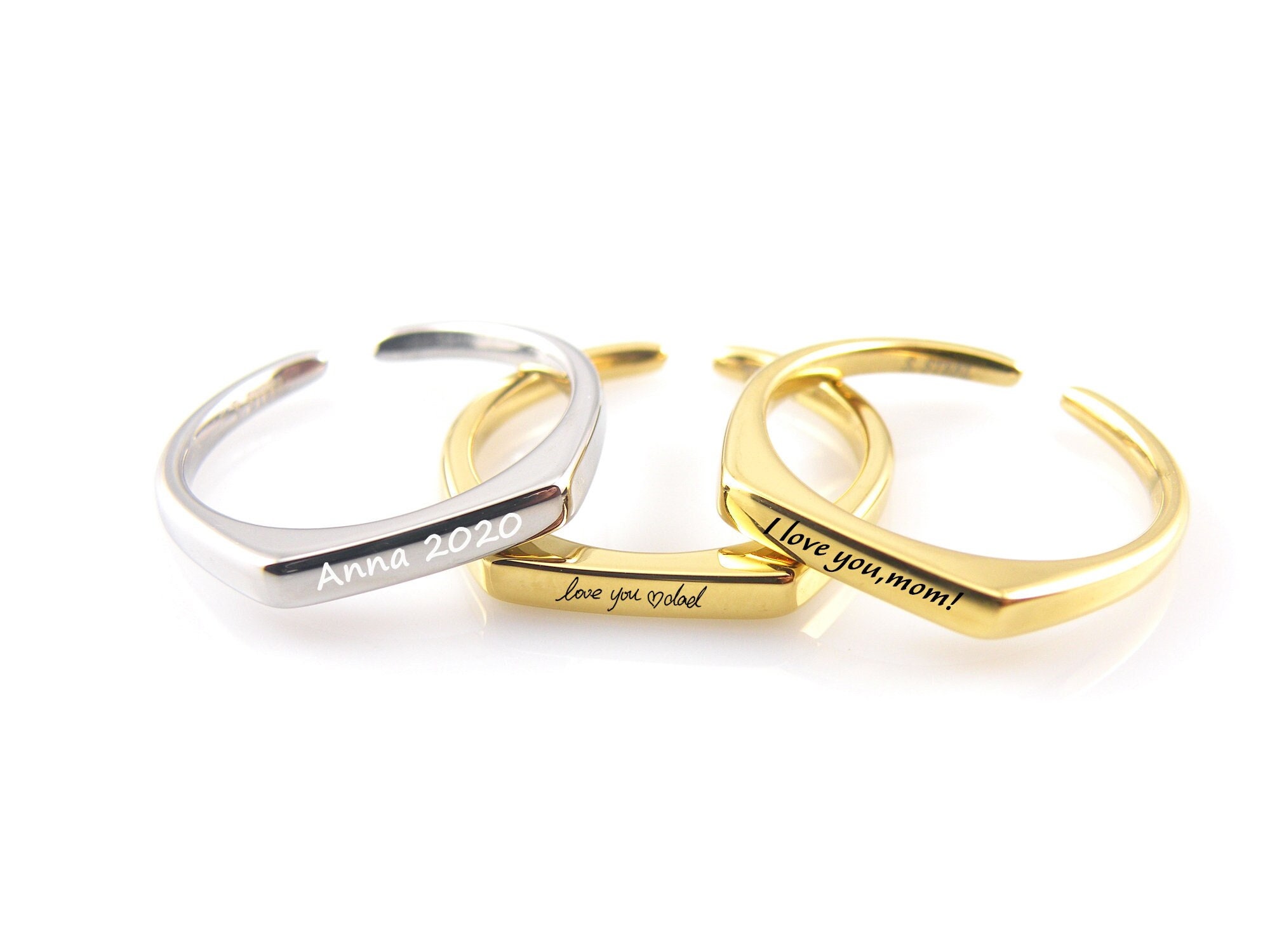 Anello regolabile personalizzato Anello con nome personalizzato Anello inciso Anello in acciaio inossidabile Anello in oro Anello nuziale inciso perso