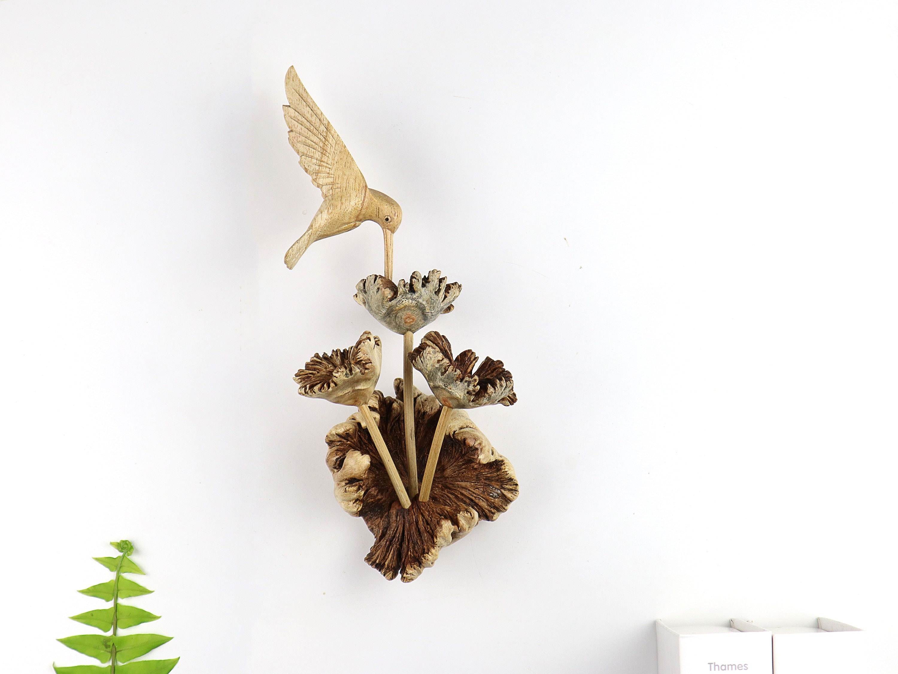 Decorazione da parete in legno a forma di colibrì, decorazione da parete con uccelli, uccello, animale, statuetta, scultura, fatta a mano, intaglio de