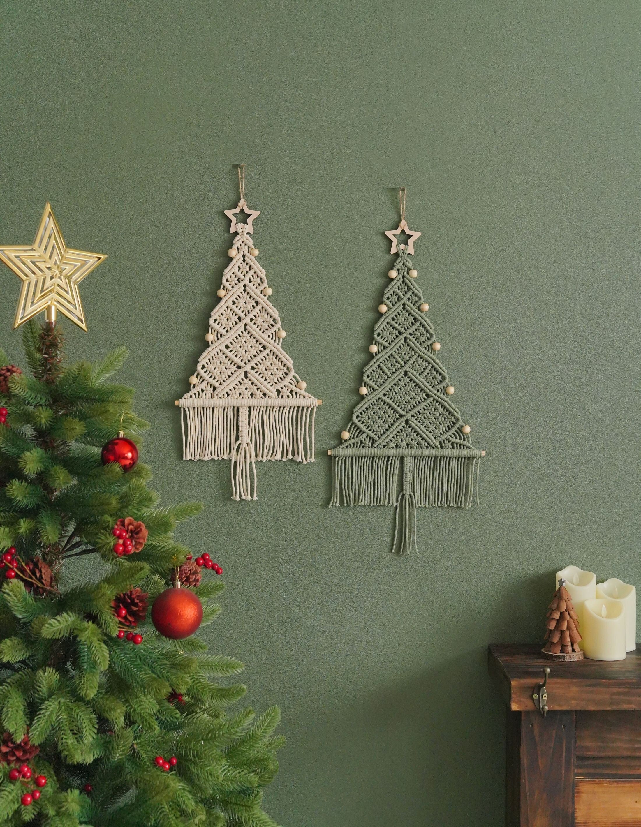 Albero di Natale in macramè, Natale in macramè, Natale in stile fattoria, decorazioni natalizie, regali ecologici, decorazioni murali natalizie, decor