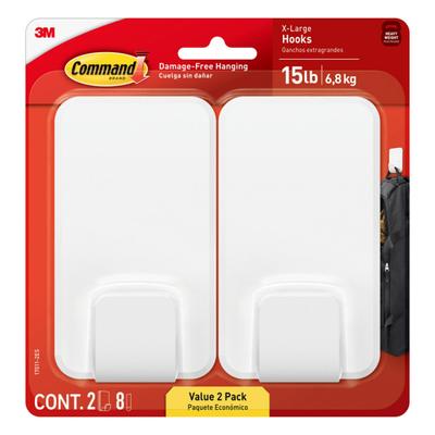 Command X-Large Hooks, 2 Hooks, 8 White Adhesive Strips, Damage Free Hanging Picture Hangers, No Tools Wall Hanging Strips For Living Spaces