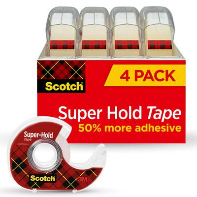 Scotch Super-Hold Tape, With Handheld Dispenser, 3/4" X 650", Clear, Pack Of 4 Rolls