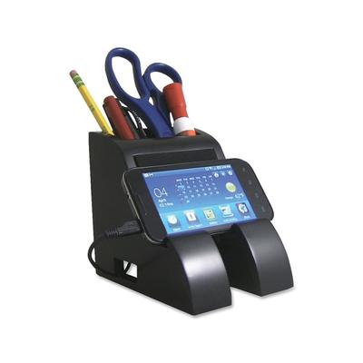 Victor Midnight Black Collection Smart Charge Pencil Cup With Usb Hub, 4" X 5 1/2" X 5", Black