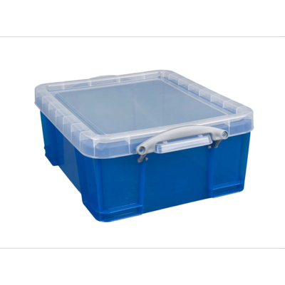 Really Useful Boxes Really Useful Box Plastic Storage Container With Built-In Handles And Snap Lid, 17 Liters, 17 1/4" X 14" X 7", Blue