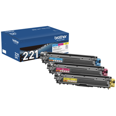 Brother Tn-221 Cyan, Magenta, Yellow Toner Cartridges, Pack Of 3, Tn-221Cmy