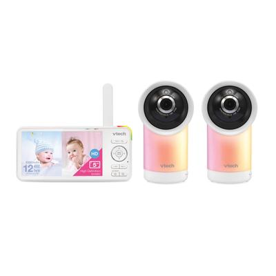Vtech Smart Wi-Fi 1080P 2-Camera 360°-Pan-And-Tilt Video Baby Monitor System With 5" Display, Night-Light And Remote Access, 3.03"h X 6.22"w X 0.094"d, White