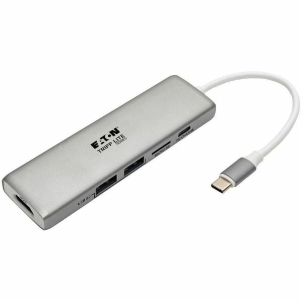 Tripp Lite Usb C Docking Station Adapter, 4K 30 Hz, Hdmi, Thunderbolt 3, Pd Charging, Micro Sd - Silver, Usb Type C, Usb-C, Usb Type-C - Docking Station - Usb-C 3.1 / Thunderbolt 3