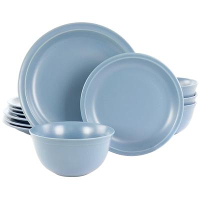Gibson Home Siam 12-Piece Round Stoneware Dinnerware Set, Blue