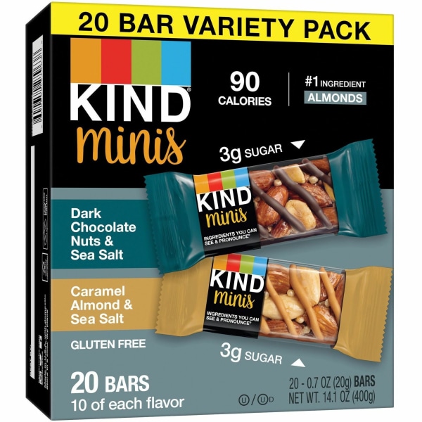 Kind Minis Nuts & Sea Salt Nut Bars Variety - Cholesterol-Free, Gluten-Free, Low Glycemic, Trans Fat Free, Low Sugar, Low Sodium - Dark Chocolate Nuts And Sea Salt, Caramel Almond And Sea Salt