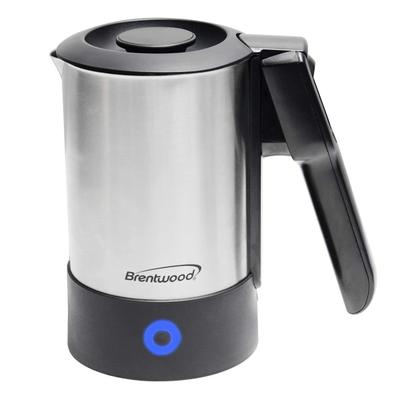 Brentwood 2.5-Cup Stainless Steel Electric Travel Kettle, 6-15/16"h X 4"w X 5-5/8"d, Silver/black