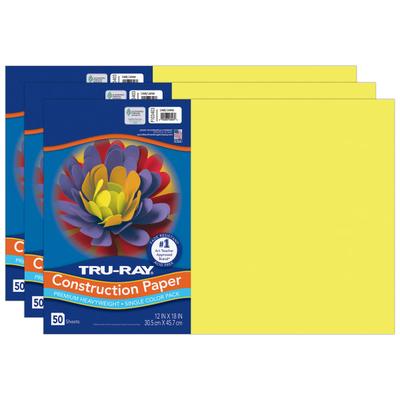 Pacon Tru-Ray Construction Paper, 12" X 18", Lively Lemon, 50 Sheets Per Pack, Set Of 3 Packs