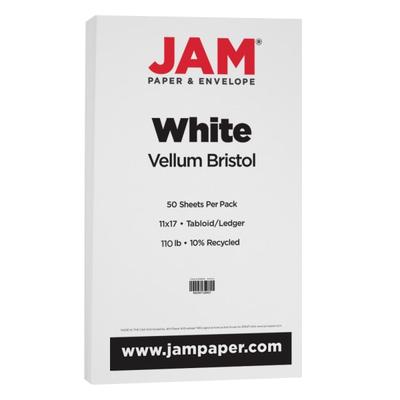 JAM Paper Vellum Bristol Card Stock, White, Ledger (11" x 17"), 110 Lb, Pack Of 50