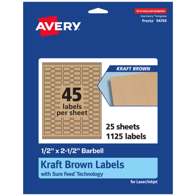 Avery Kraft Permanent Labels With Sure Feed 94749-Kmp25, Barbell, 1/2