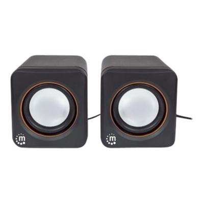 Manhattan 2600 Series Speaker System, Small Size, Big Sound, Two Speakers, Stereo, Usb Power, Output: 2X 3W, 3.5Mm Plug For Sound, In-Line Volume Control, Cable 0.9M, Black, Three Year Warranty, Box - Speakers - For Pc