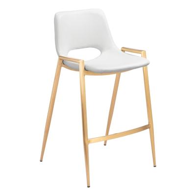 Zuo Desi Counter- Stools, White/gold, Set Of 2 Stools