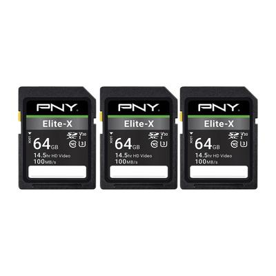 Pny Elite-X Class 10 U3 V30 100 Mbps Sdxc Flash Memory Cards, 64Gb, Pack Of 3 Memory Cards
