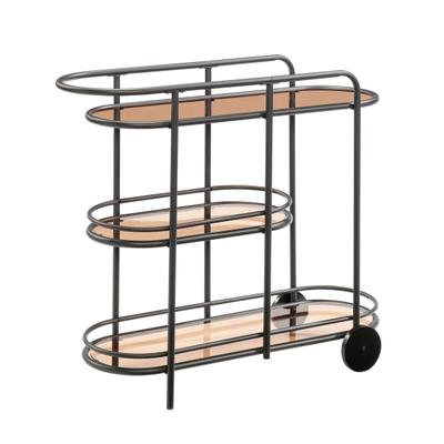 Sauder Coral Cape Modern 3-Shelf Metal And Glass Bar Cart, 33-1/8"H x 39-1/2"W x 15-1/8"D, Black/Amber