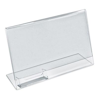 Azar Displays Acrylic Horizontal L-Shaped Sign Holders With Business Card Pocket, 8-1/2"h X 11"w X 3"d, Clear, Pack Of 10 Holders