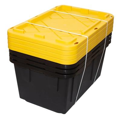 Office Depot Brand By Greenmade Professional Storage Tote With Handles/snap Lid, 27 Gallon, 30-1/10" X 20-1/4" X 14-3/4", Black/yellow, Pack Of 4