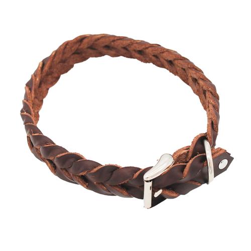 Heim Lederhalsband geflochten braun 44-54cm Halsumfang, 25mm breit Hund