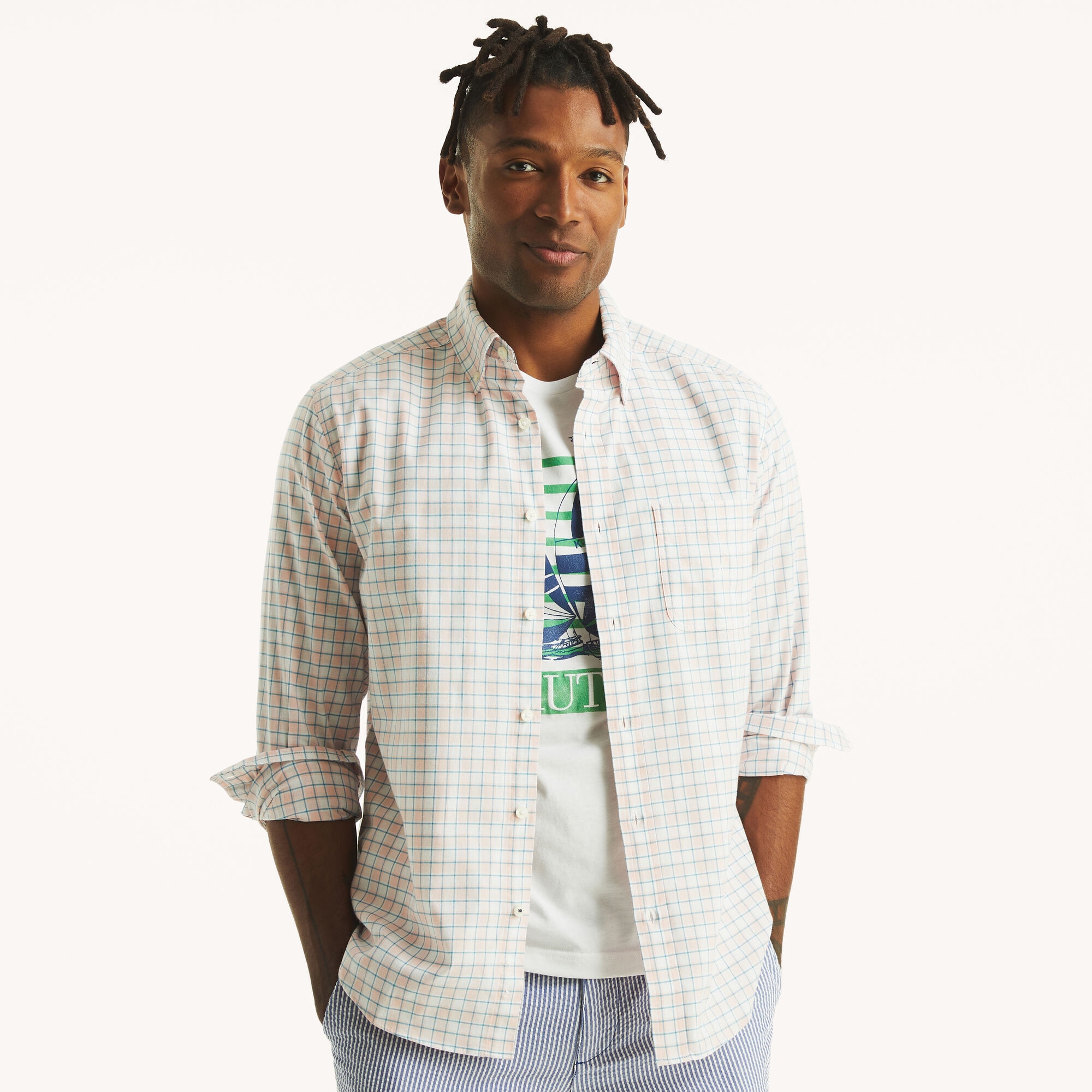 Nautica Plaid Oxford Shirt 613 (Sailor Red), XS