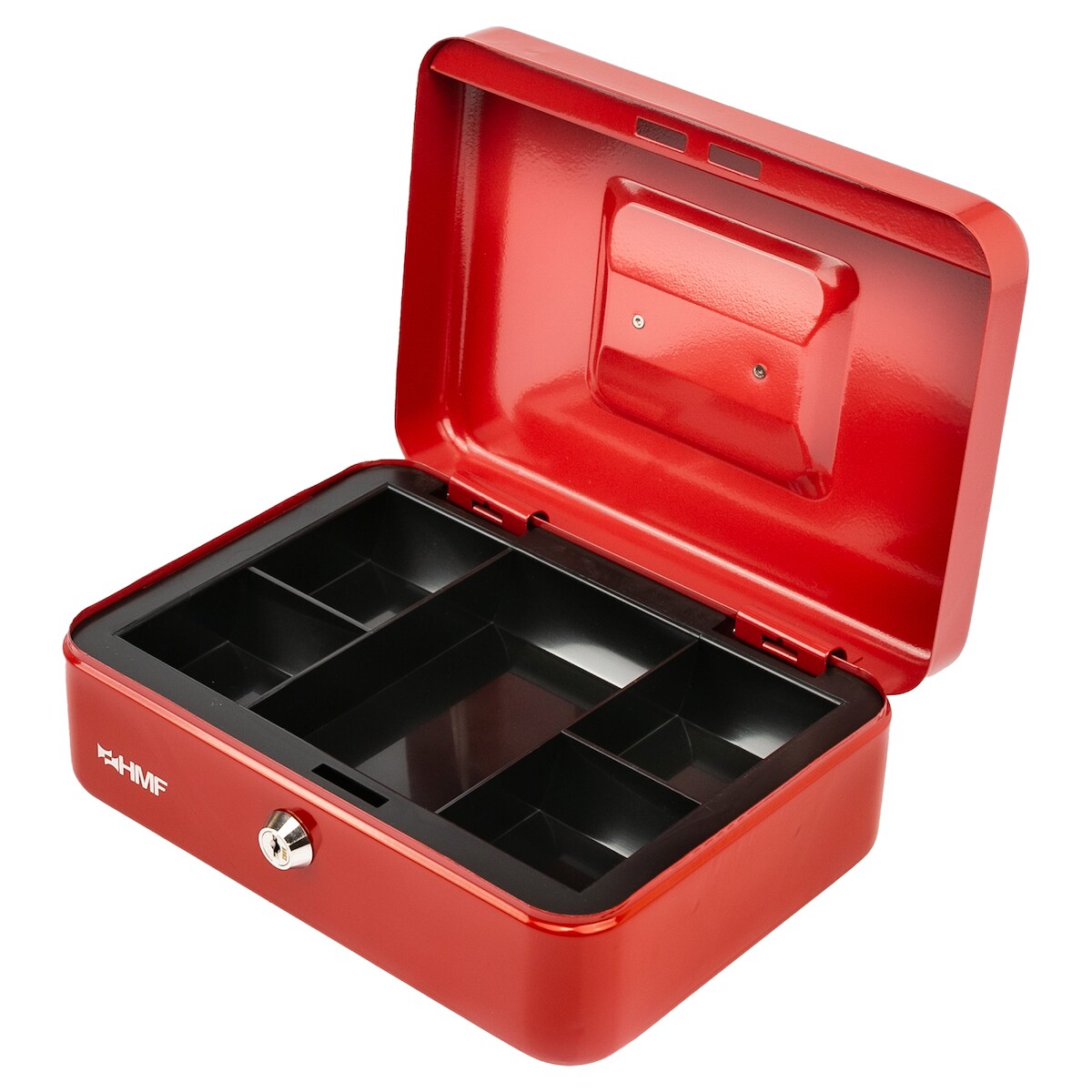 HMF Geldkassette abschließbar, Kasse mit Münzeinsatz, 5 Münzfächer, 25 x 18 x 9 cm, Rot Image