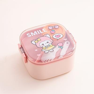 TEMU Cute Square Stainless Steel Lunch Box With Compartments - Leak-proof, Microwave Safe, Portable Bento Box For Students & Office Workers, Food Storage Container With , Lunch Box Image