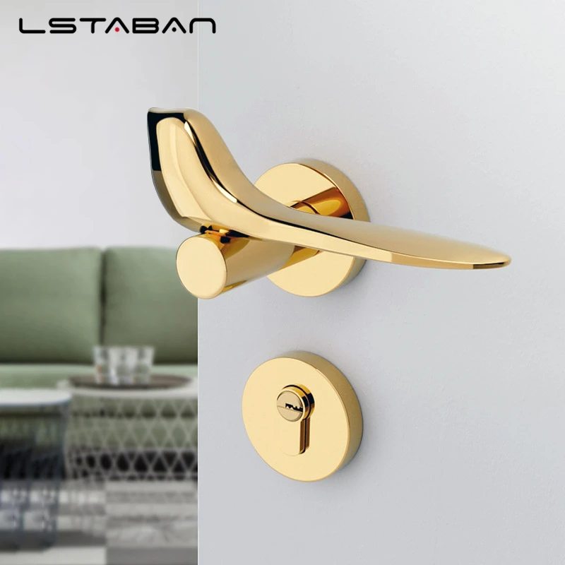 Gold Vogel moderne minimalist ische geteilte Türschloss Set Schlafzimmer Innen türgriff Türschloss Tür Hardware Griffe mit Schloss Körper Image