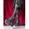 Nieten-Kreuzriemen, klobige Absätze, Stiefel, schwarz, würzige Mädchen, runde Zehen, Plattform, Schnalle, Gothic, kniehohe Stiefel, Leder-Winterschuhe