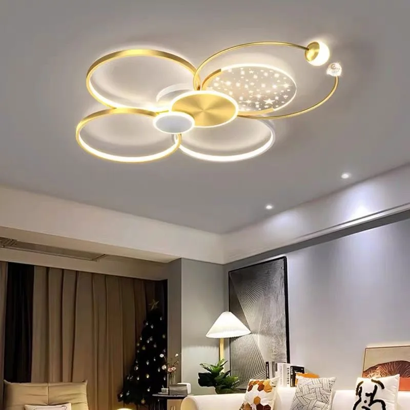 Rundes Wohnzimmer führte Kronleuchter Luxus Schlafzimmer voller Sterne Gold Kronleuchter einfache moderne Atmosphäre Unterputz Decken leuchte