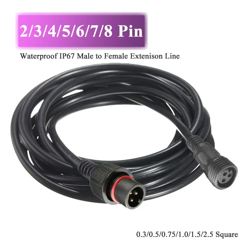 Wasserdichte Outdoor-Verlängerungskabel, männlich, weiblich, IP67, 2, 3, 4, 5, 6, 7, 8 Pin, LED-Docking-Stecker, Kabel, 0,3–2,5, quadratischer Stromanschluss Image