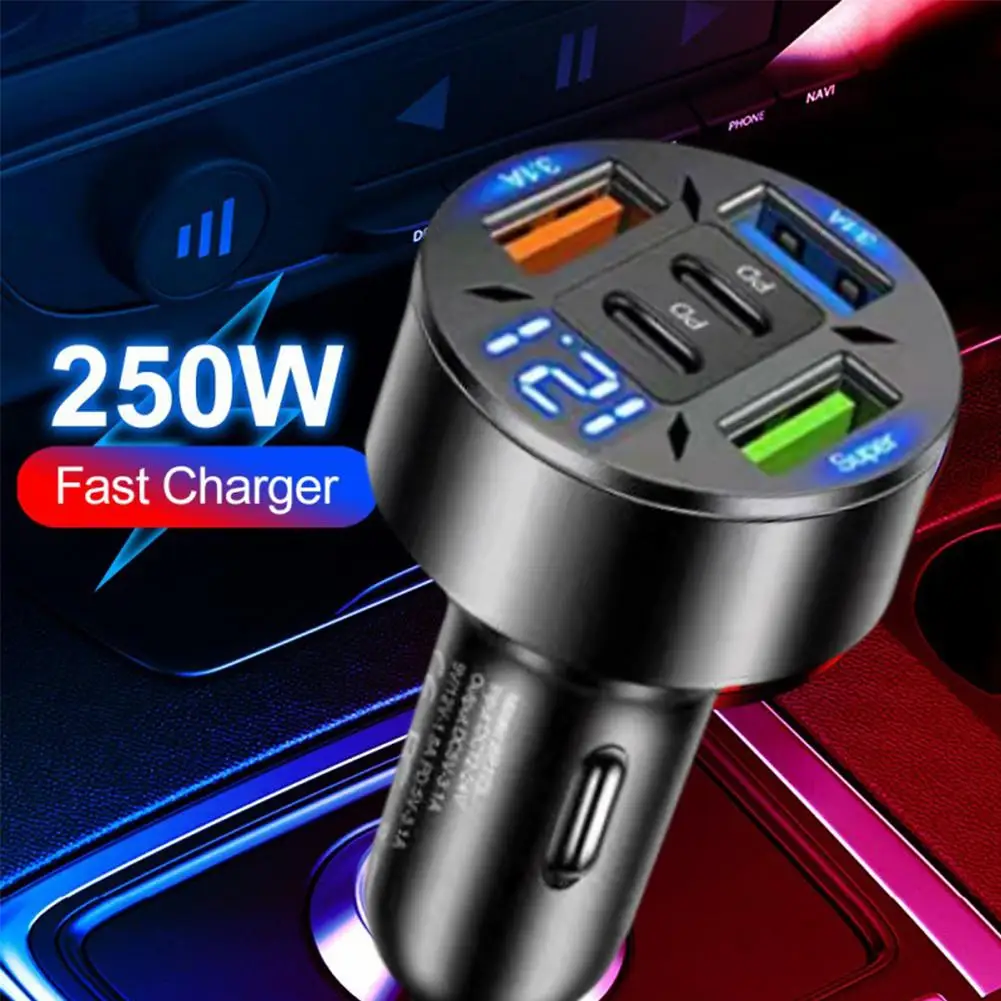 250w 5 Ports Auto ladegerät Schnell ladung 2pd qc3.0 3usb c Autotelefon Ladegerät Adapter mit Spannung für iPhone Samsung Huawei Xiaomi Image