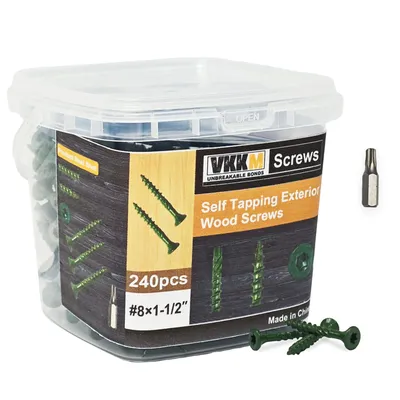 VKKM Self Tapping Exterior Wood Screws - 100-240-Piece Set, #8 x 2"/#10 x 3"/#8 x 1-1/2"Size, Ideal