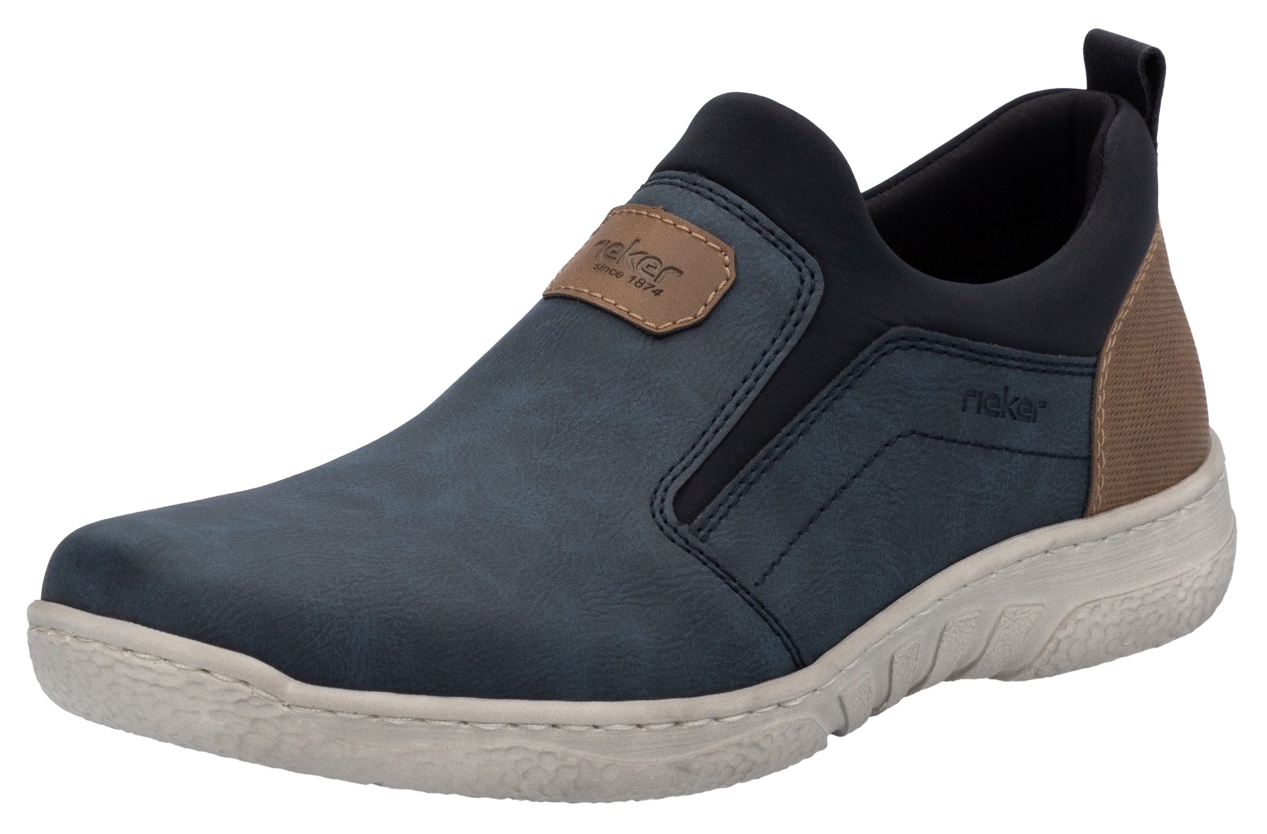 Slip-On Sneaker RIEKER, Herren, Gr. 46, blau (dunkelblau kombiniert), Lederimitat, Textil, Basic, Schuhe, Freizeitschuh, Halbschuh, Sneaker mit Gummizug, zum Schlupfen