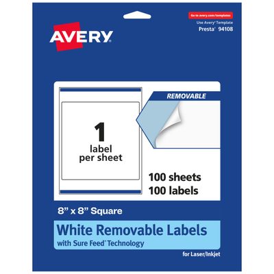 Avery Removable Labels With Sure Feed 94108-Rmp100, Square, 8