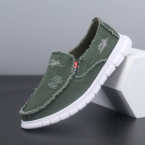 Herren Loafer Slip On Komfort-Loafer Segeltuch Bequem Rutschfest Loafer Rot Braun Grün Image