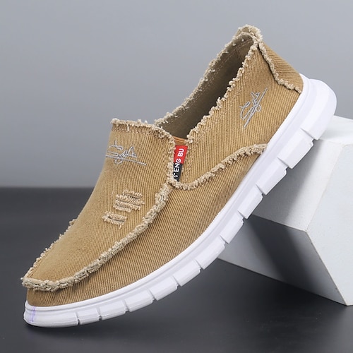 Herren Loafer Slip On Komfort-Loafer Segeltuch Bequem Rutschfest Loafer Rot Braun Grün Image